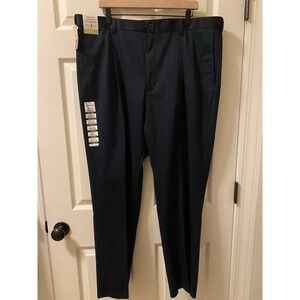 New Haggar Premium No Iron Flat Classic Fit Khaki Pants Men 42 x 32 Navy Blue